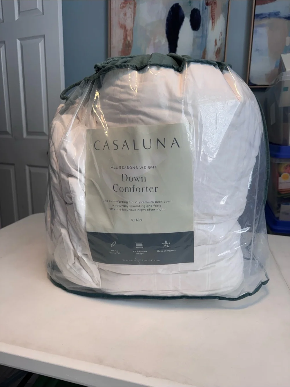Casaluna White Comforter with Green Trim - King